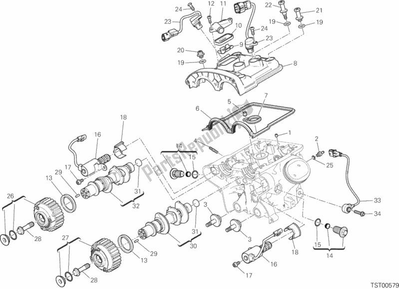 Alle onderdelen voor de Verticale Cilinderkop - Timing van de Ducati Multistrada 1200 Enduro 2016